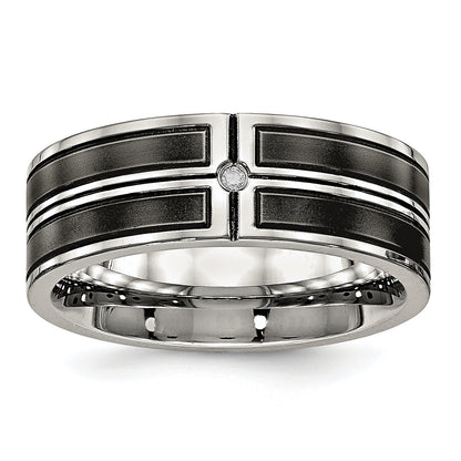 Edelstahl Poliert Gebürstet Mittig Schwarz Ip Beschichtet Zirkonia 8mm Ring