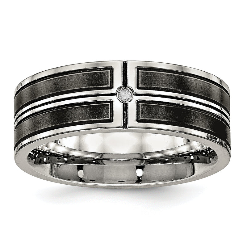 Edelstahl Poliert Gebürstet Mittig Schwarz Ip Beschichtet Zirkonia 8mm Ring