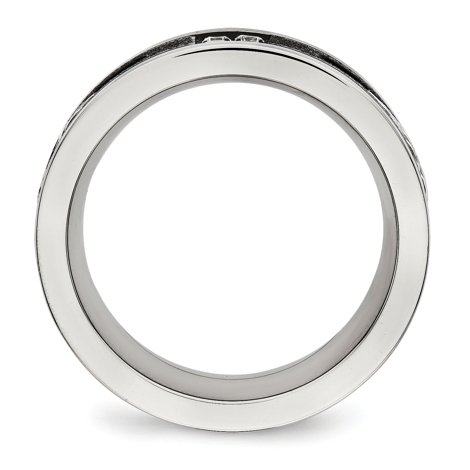 Edelstahl Poliert Schwarz Ip Lasergeschnitten Ankerkette Einlage & Zirkonia 8mm Ring