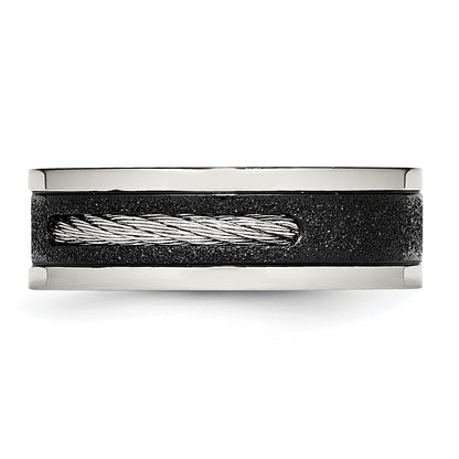 Edelstahl Poliert Schwarz Ip Lasergeschnitten Ankerkette Einlage & Zirkonia 8mm Ring