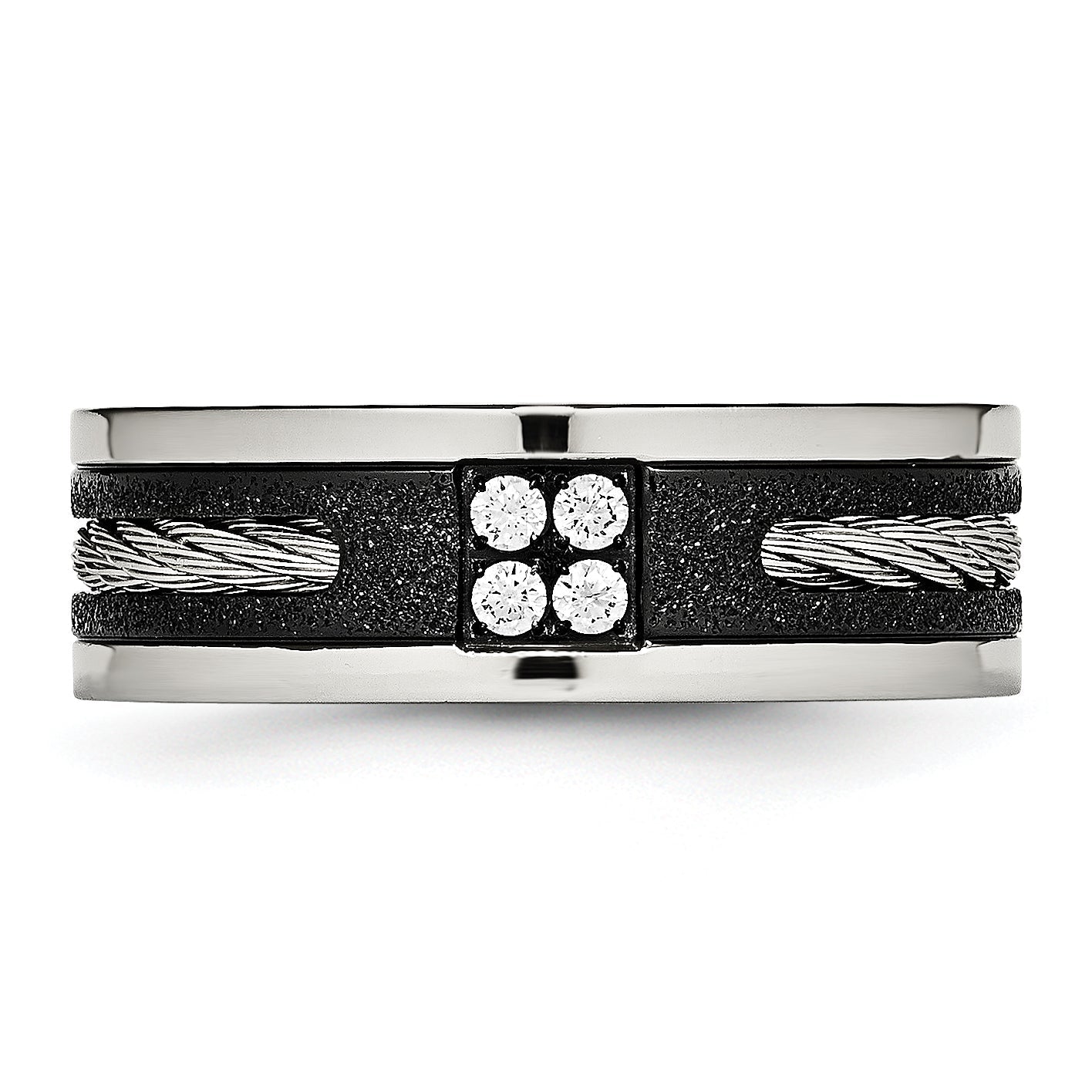 Edelstahl Poliert Schwarz Ip Lasergeschnitten Ankerkette Einlage & Zirkonia 8mm Ring