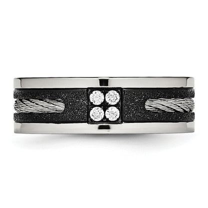 Edelstahl Poliert Schwarz Ip Lasergeschnitten Ankerkette Einlage & Zirkonia 8mm Ring
