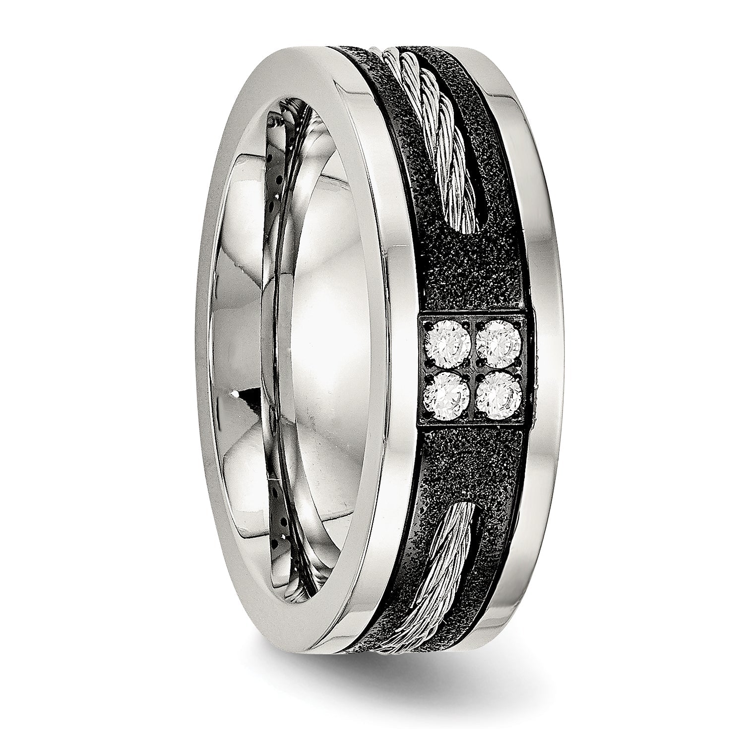 Edelstahl Poliert Schwarz Ip Lasergeschnitten Ankerkette Einlage & Zirkonia 8mm Ring