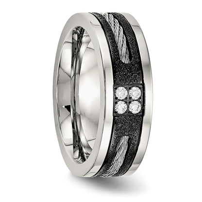 Edelstahl Poliert Schwarz Ip Lasergeschnitten Ankerkette Einlage & Zirkonia 8mm Ring