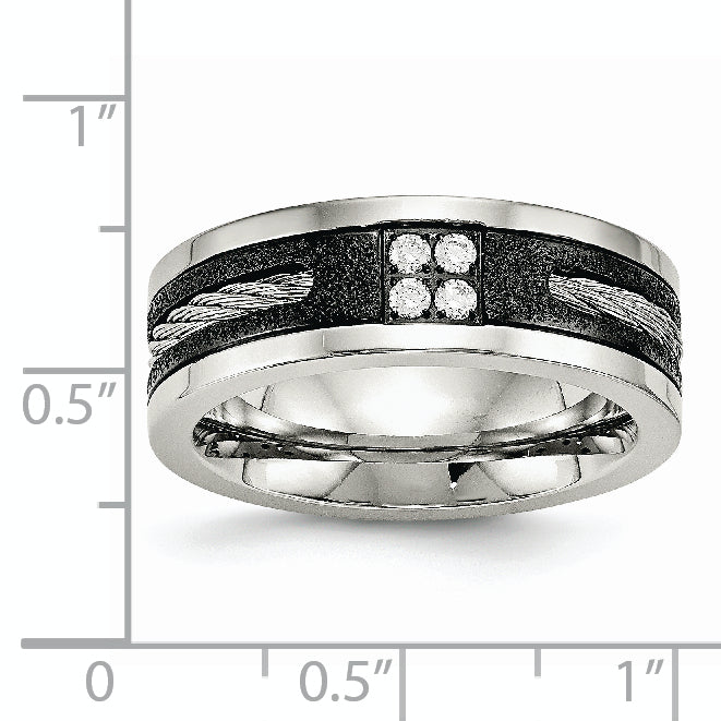 Edelstahl Poliert Schwarz Ip Lasergeschnitten Ankerkette Einlage & Zirkonia 8mm Ring