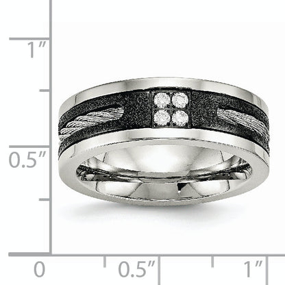Edelstahl Poliert Schwarz Ip Lasergeschnitten Ankerkette Einlage & Zirkonia 8mm Ring