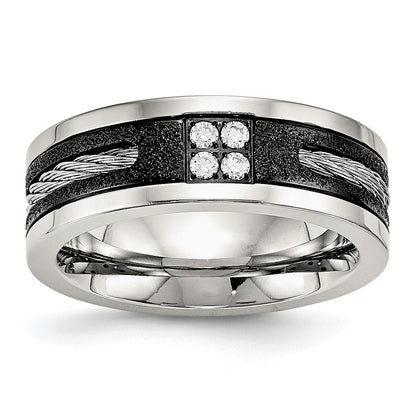 Edelstahl Poliert Schwarz Ip Lasergeschnitten Ankerkette Einlage & Zirkonia 8mm Ring