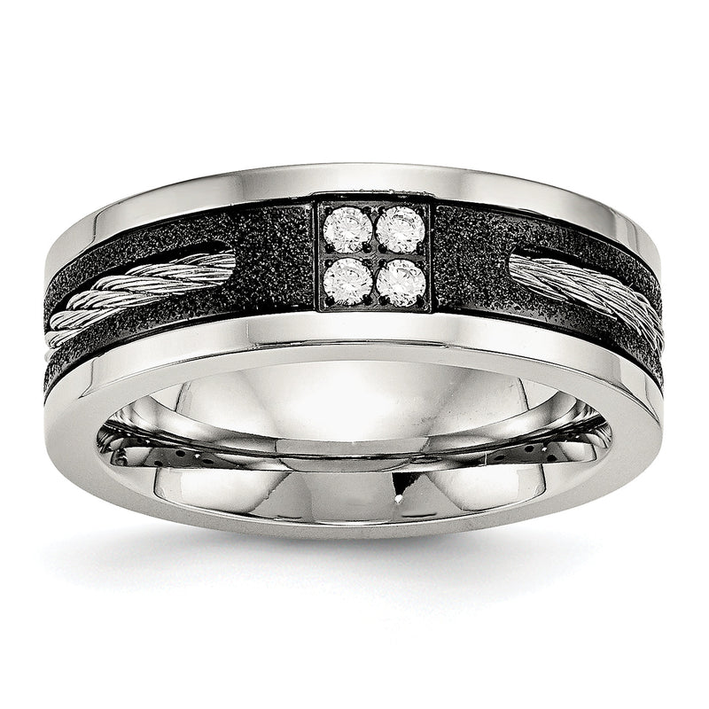 Edelstahl Poliert Schwarz Ip Lasergeschnitten Ankerkette Einlage & Zirkonia 8mm Ring