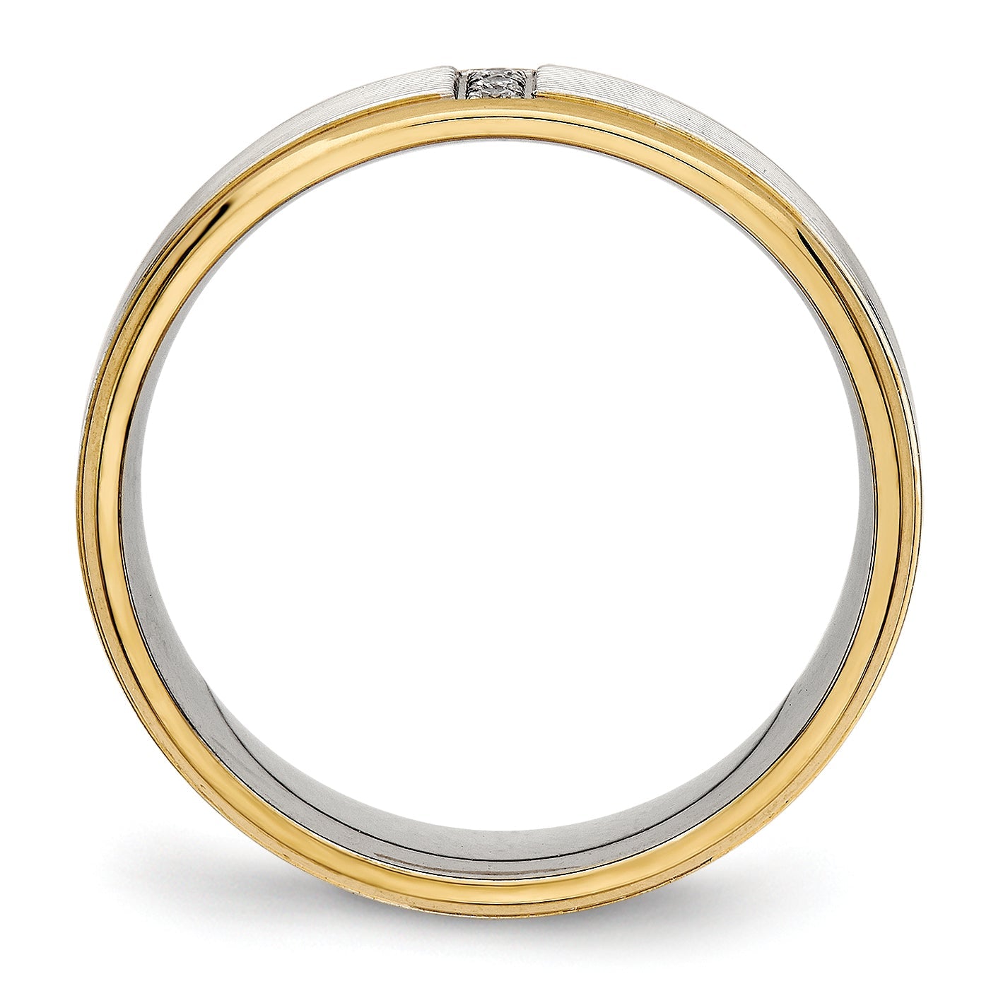 Edelstahl Poliert Gelb Ip Beschichtet Zirkonia 6mm Gerillt Ring