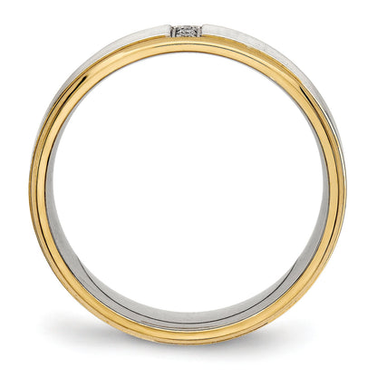 Edelstahl Poliert Gelb Ip Beschichtet Zirkonia 6mm Gerillt Ring