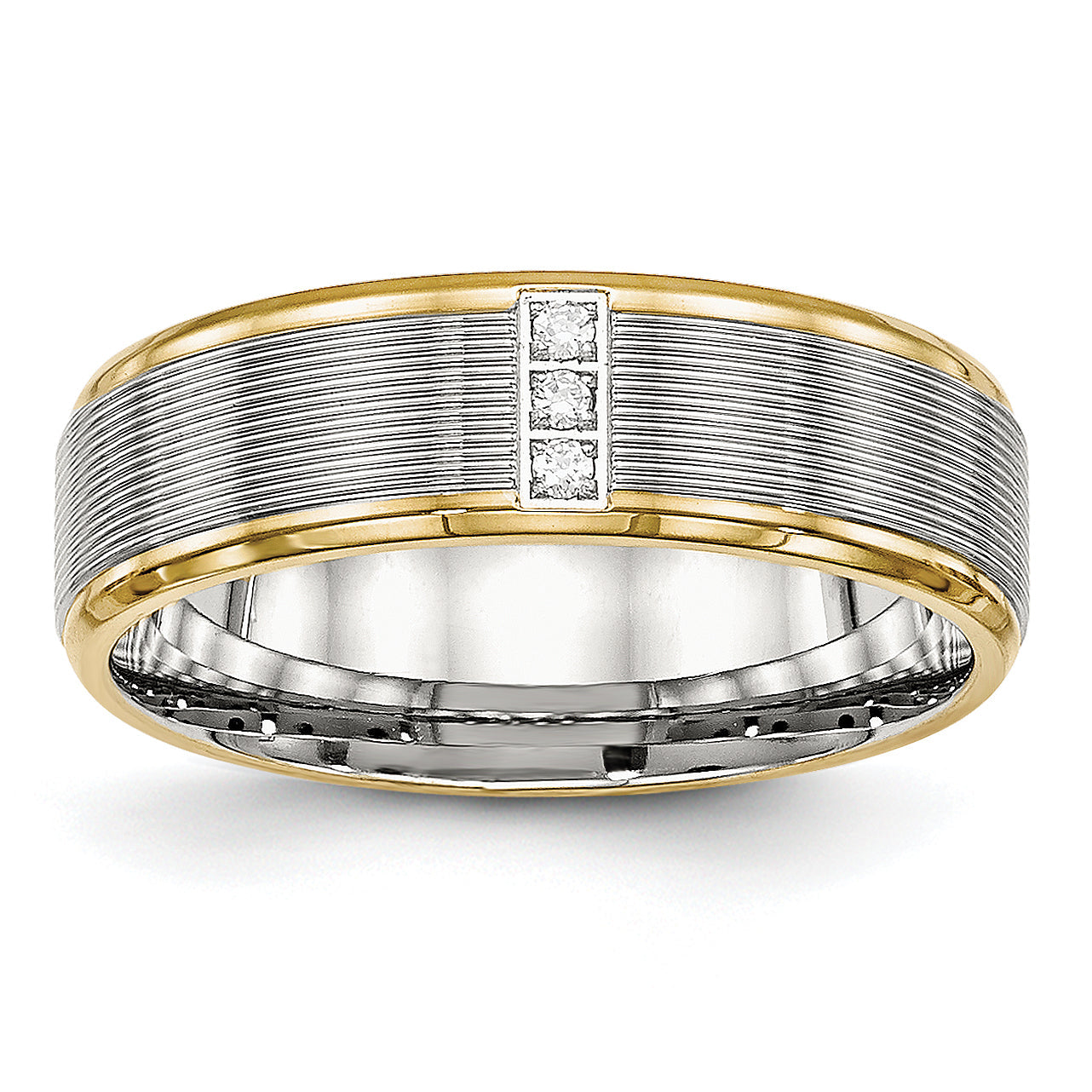 Edelstahl Poliert Gelb Ip Beschichtet Zirkonia 6mm Gerillt Ring