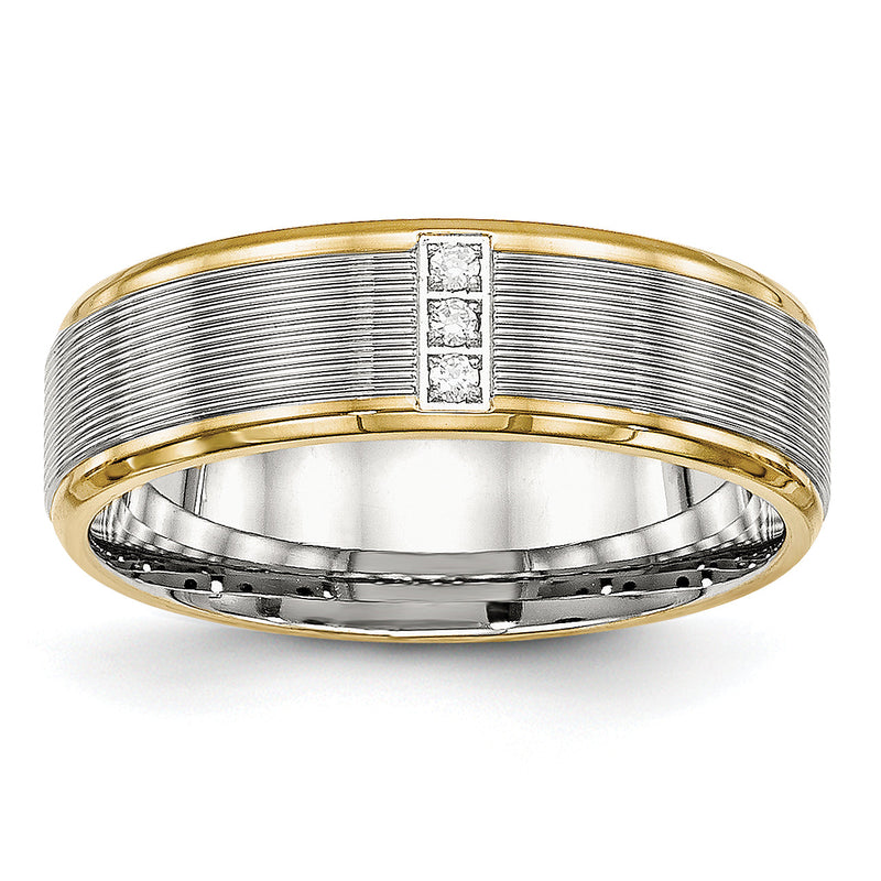Edelstahl Poliert Gelb Ip Beschichtet Zirkonia 6mm Gerillt Ring