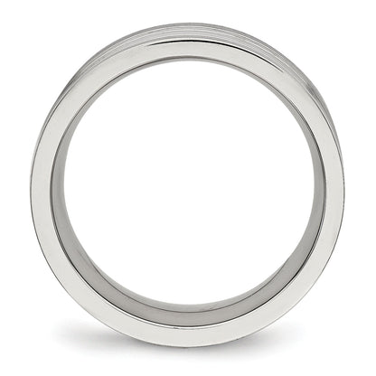 Edelstahl Poliert Gerillt 8mm Komfort-Passform Ring