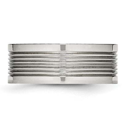 Edelstahl Poliert Gerillt 8mm Komfort-Passform Ring