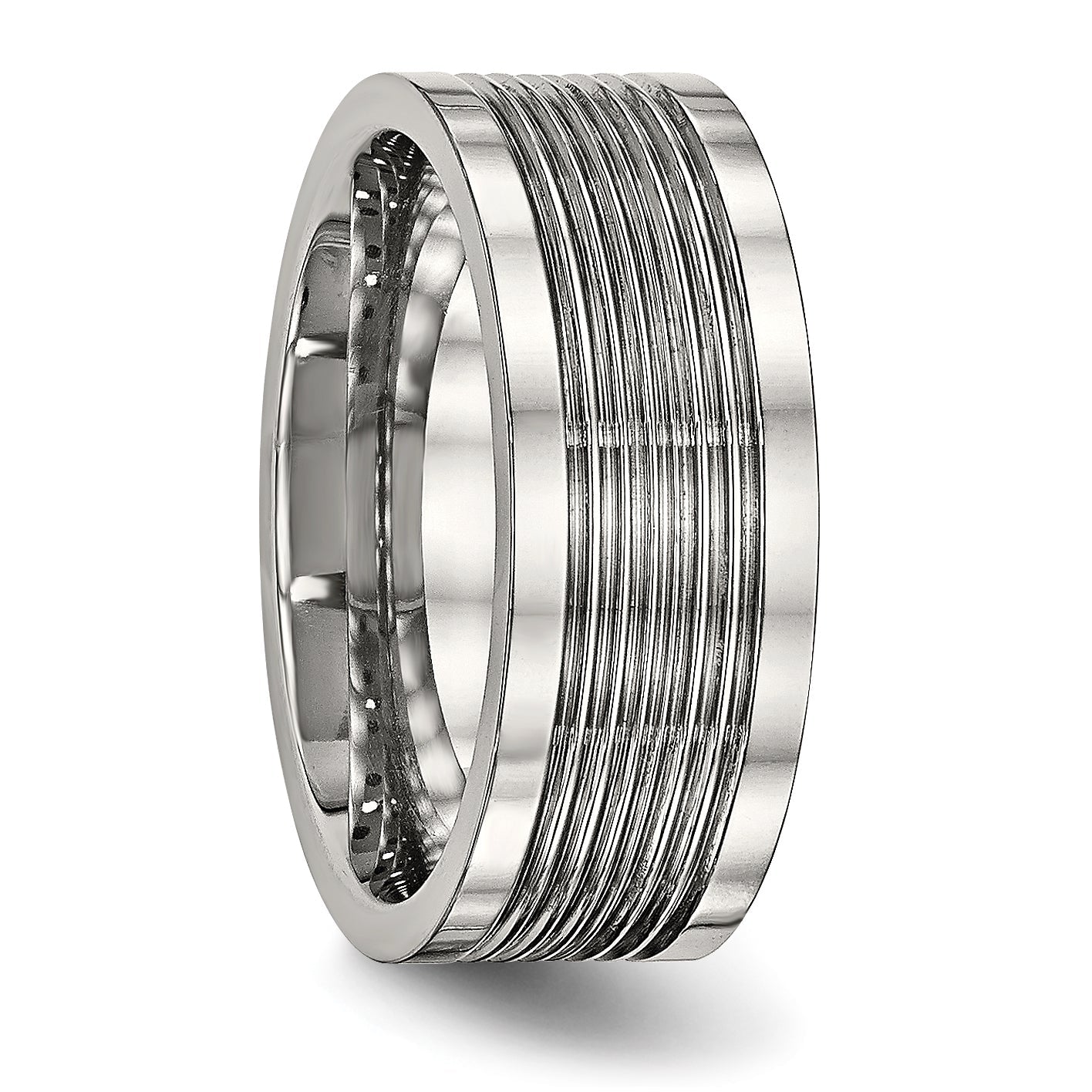 Edelstahl Poliert Gerillt 8mm Komfort-Passform Ring
