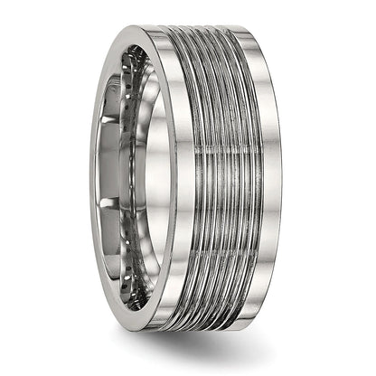 Edelstahl Poliert Gerillt 8mm Komfort-Passform Ring