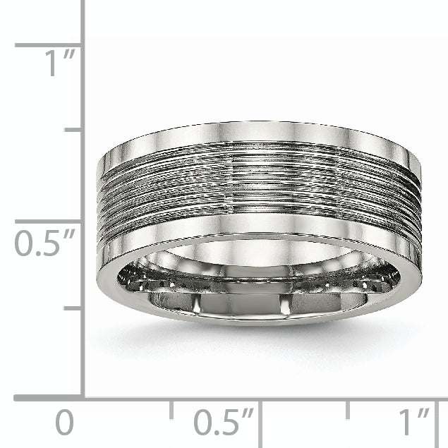 Edelstahl Poliert Gerillt 8mm Komfort-Passform Ring