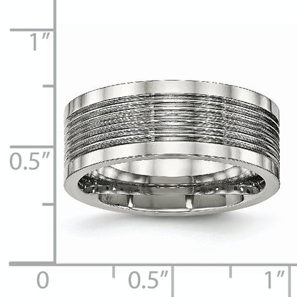 Edelstahl Poliert Gerillt 8mm Komfort-Passform Ring