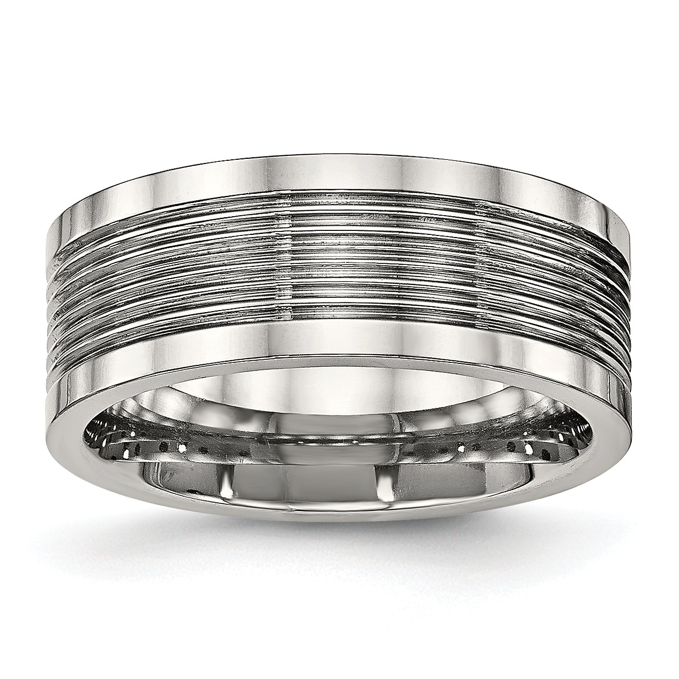 Edelstahl Poliert Gerillt 8mm Komfort-Passform Ring