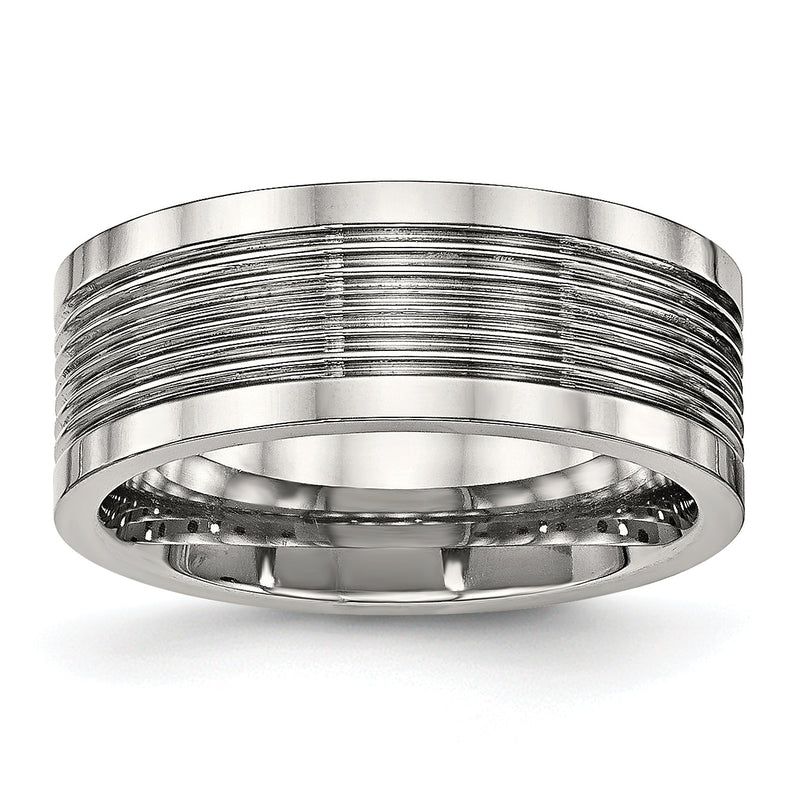 Edelstahl Poliert Gerillt 8mm Komfort-Passform Ring