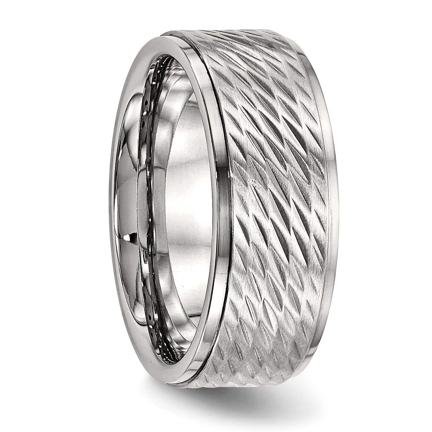 Edelstahl Poliert Gebürstet Mittig Diamantiert 9mm Ridged Kante Ring