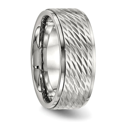 Edelstahl Poliert Gebürstet Mittig Diamantiert 9mm Ridged Kante Ring