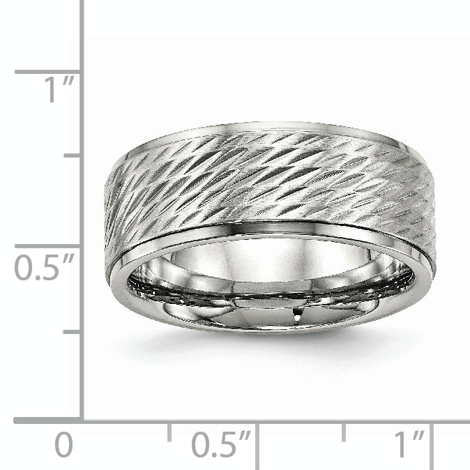 Edelstahl Poliert Gebürstet Mittig Diamantiert 9mm Ridged Kante Ring