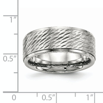 Edelstahl Poliert Gebürstet Mittig Diamantiert 9mm Ridged Kante Ring