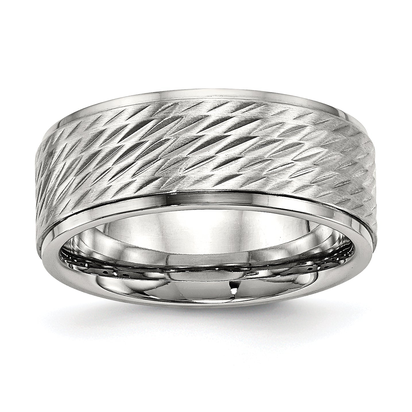 Edelstahl Poliert Gebürstet Mittig Diamantiert 9mm Ridged Kante Ring