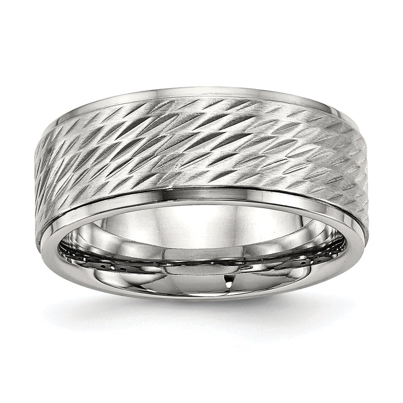 Edelstahl Poliert Gebürstet Mittig Diamantiert 9mm Ridged Kante Ring