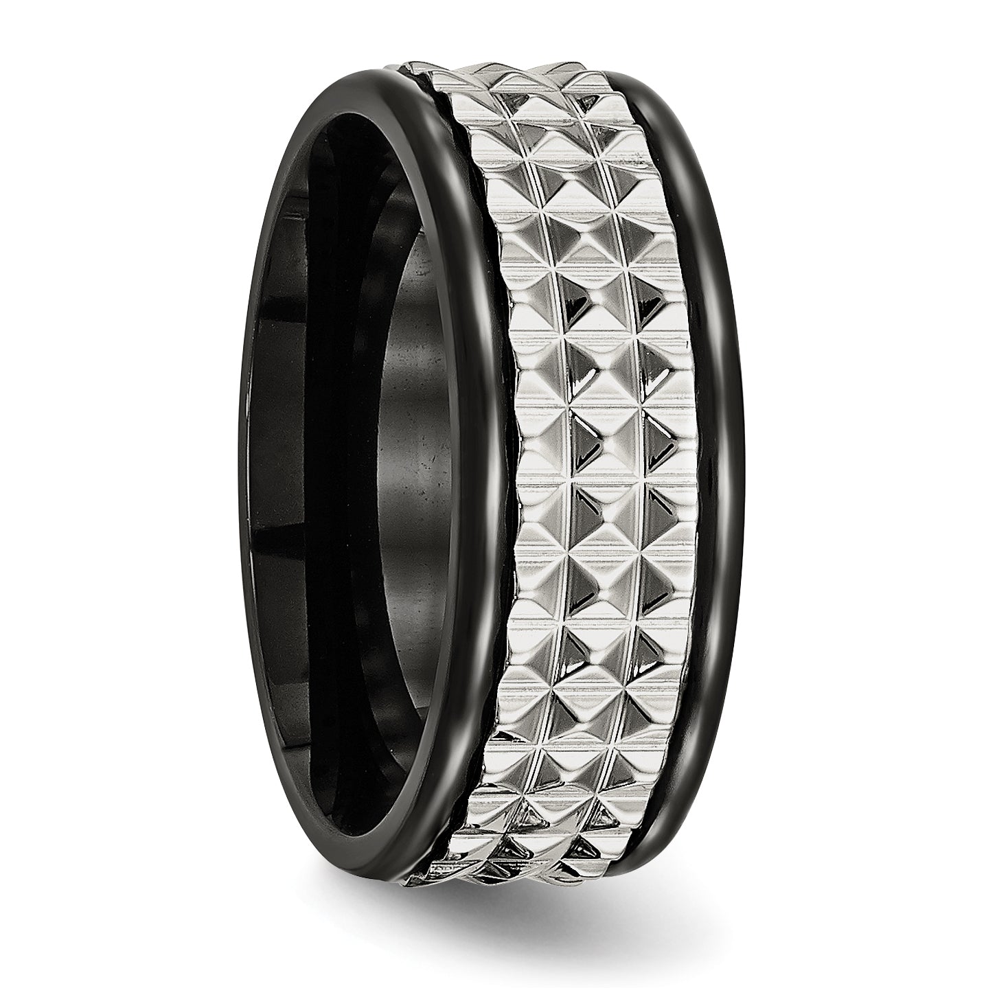 Edelstahl Poliert Schwarz Ip Beschichtet 9mm Studded Ring