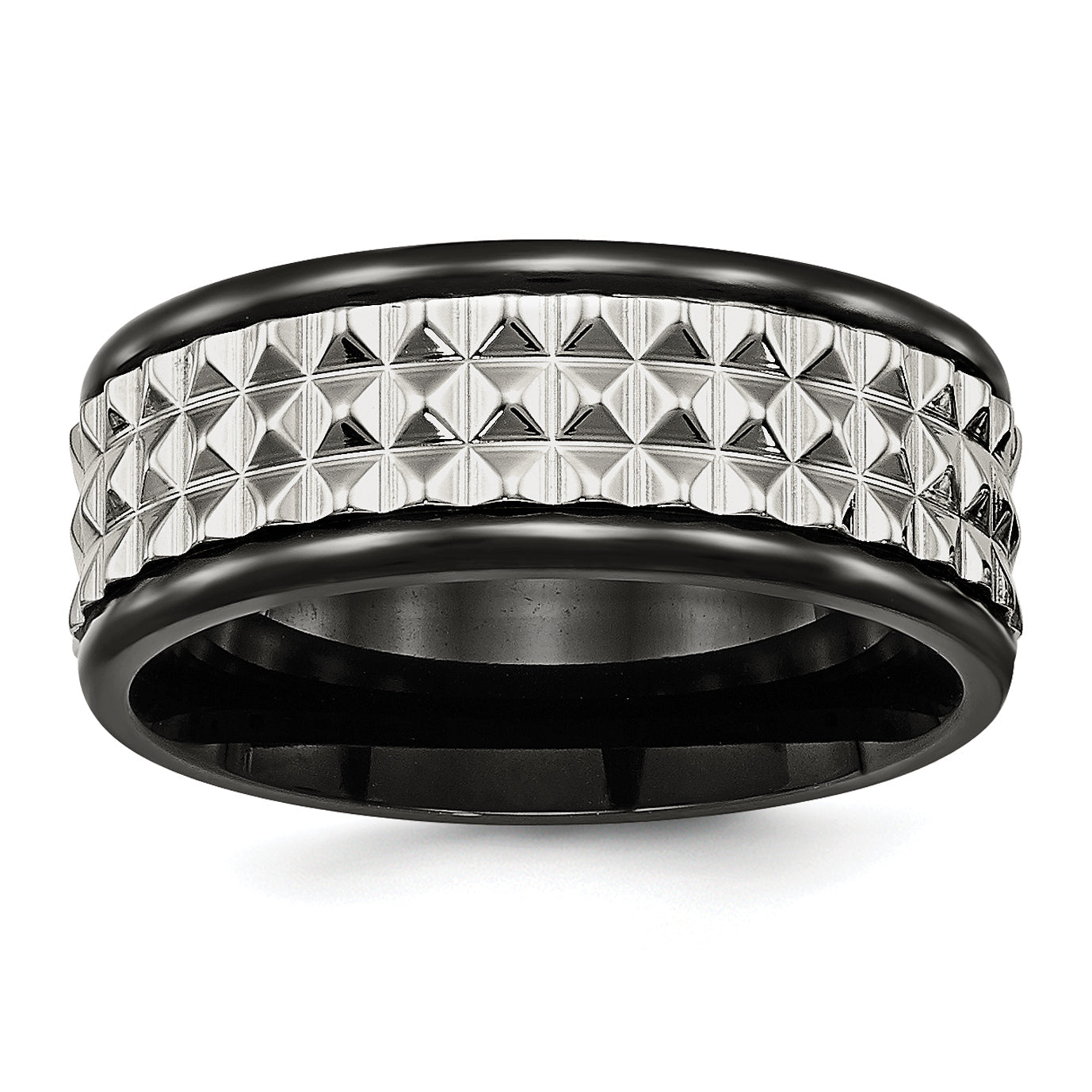 Edelstahl Poliert Schwarz Ip Beschichtet 9mm Studded Ring