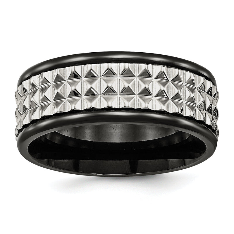 Edelstahl Poliert Schwarz Ip Beschichtet 9mm Studded Ring