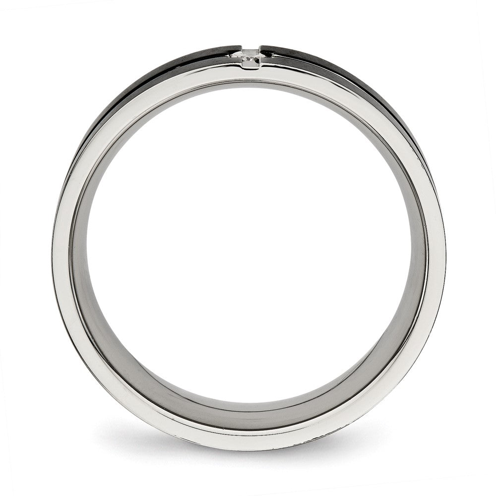 Edelstahl Poliert Schwarz Ip Beschichtet Zirkonia Gerillt 8mm Komfort-Passform Ring