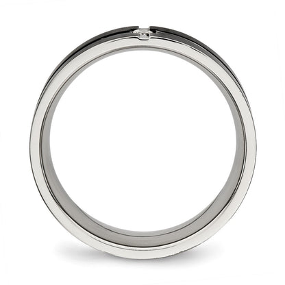 Edelstahl Poliert Schwarz Ip Beschichtet Zirkonia Gerillt 8mm Komfort-Passform Ring
