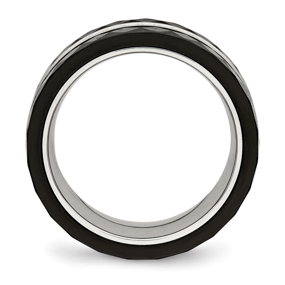 Edelstahl Poliert Facettiert Schwarz Keramik Zirkonia Ring