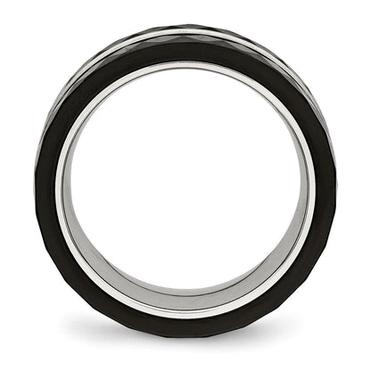 Edelstahl Poliert Facettiert Schwarz Keramik Zirkonia Ring