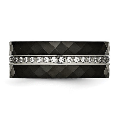 Edelstahl Poliert Facettiert Schwarz Keramik Zirkonia Ring