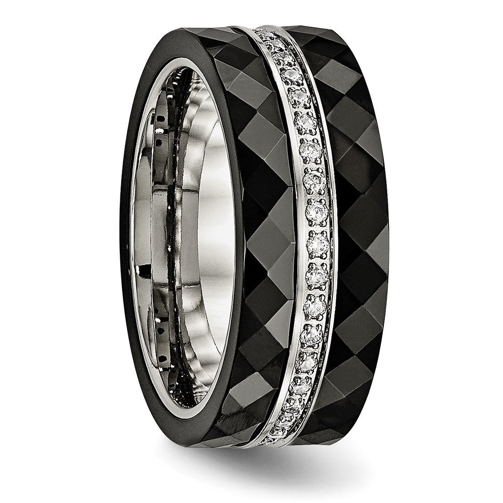 Edelstahl Poliert Facettiert Schwarz Keramik Zirkonia Ring