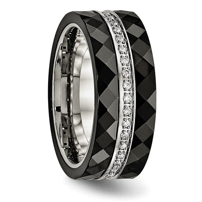 Edelstahl Poliert Facettiert Schwarz Keramik Zirkonia Ring