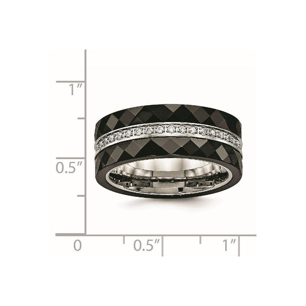 Edelstahl Poliert Facettiert Schwarz Keramik Zirkonia Ring