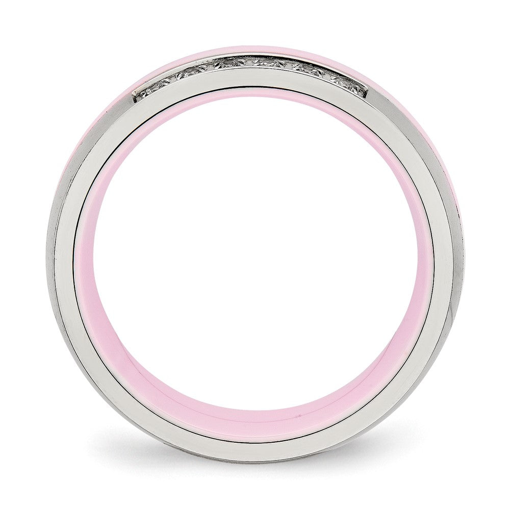 Edelstahl Poliert Rosa Keramik Zirkonia Ring
