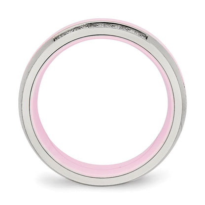 Edelstahl Poliert Rosa Keramik Zirkonia Ring