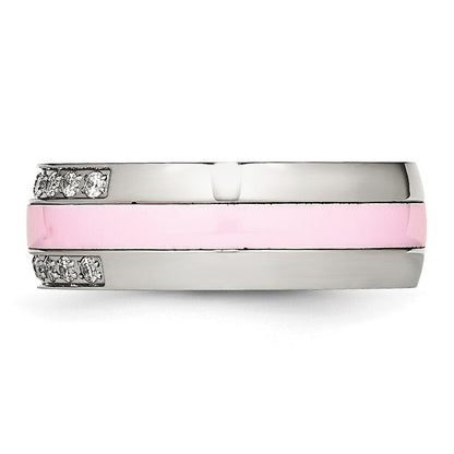 Edelstahl Poliert Rosa Keramik Zirkonia Ring