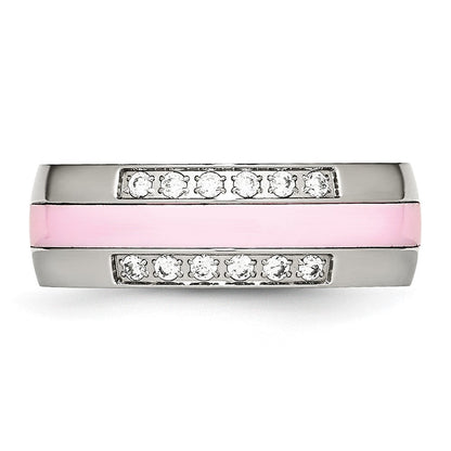 Edelstahl Poliert Rosa Keramik Zirkonia Ring