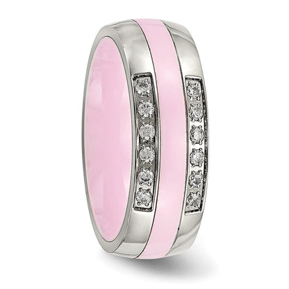 Edelstahl Poliert Rosa Keramik Zirkonia Ring