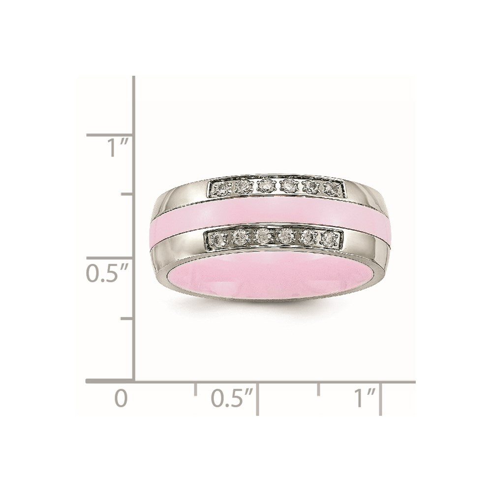 Edelstahl Poliert Rosa Keramik Zirkonia Ring