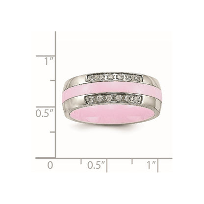 Edelstahl Poliert Rosa Keramik Zirkonia Ring