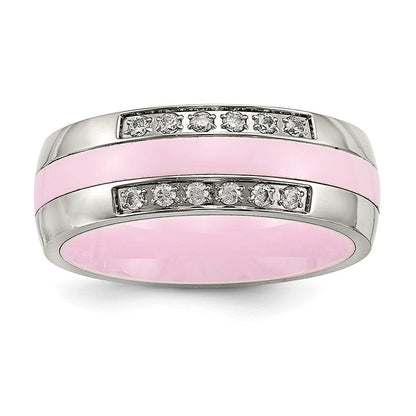 Edelstahl Poliert Rosa Keramik Zirkonia Ring