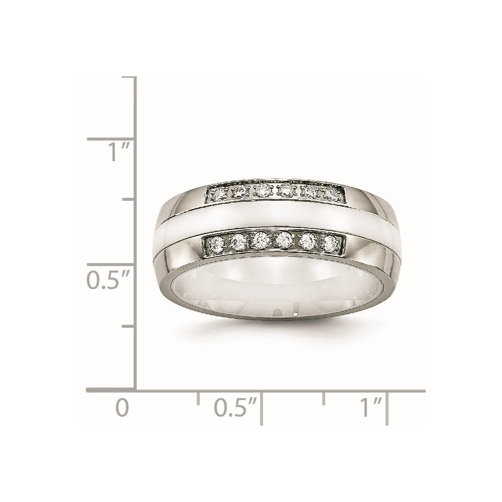 Edelstahl Poliert Weiß Keramik Zirkonia Ring